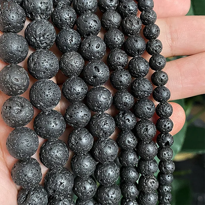 Authentic Natural Black Volcanic Lava Stone Round Loose Beads For Jewelry Making DIY Bracelet Accessories 15" Strand 4/6/8/10/12/14mm