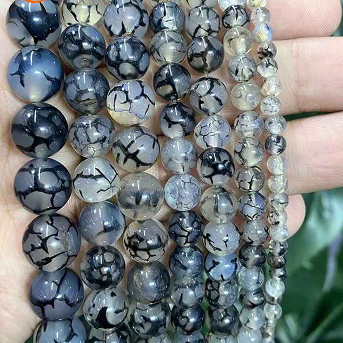 Authentic Smooth Natural Black Dragon Vein Agates Round Loose Beads 15" Strand 4/6/8/10/12/14mm DIY Bracelet Accessories Jewelry Making