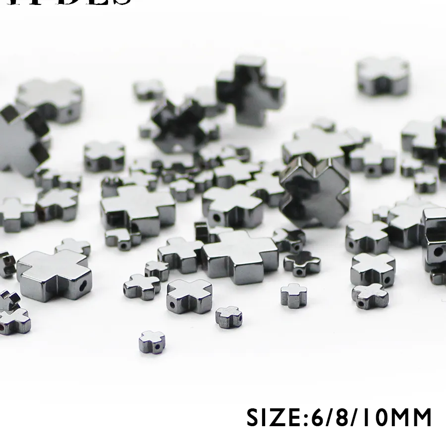 Authentic BTFBES High Quality Jesus Cross Black Hematite Beads Natural Stone Ore 4/6/8/10/12mm Loose Beads For Jewelry Making DIY Bracelet