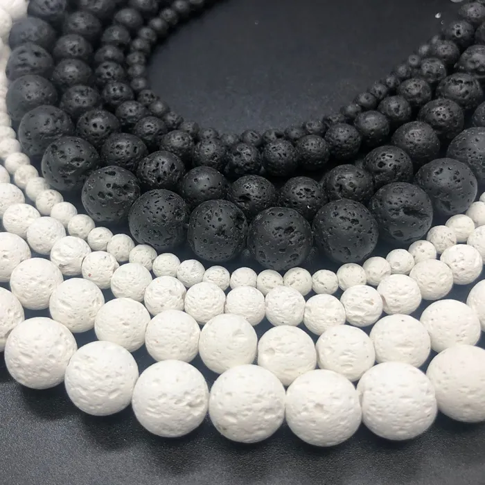 Authentic 6/8/10/12MM Natural Black White Volcanic Lava Stone Spacer Rock Round Loose Beads For Jewelry Making DIY Bracelet Wholesale