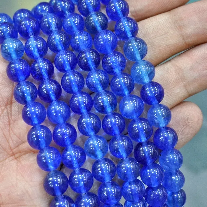 Authentic Smooth Dark Blue Quartz Natural Stone Loose Beads for Jewelry Making DIY Charms Bracelet Necklace 15" Strand 4 6 8 10 12 14MM