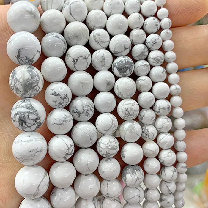 Authentic White Howlite Turquoises Natural Stone Round Beads For Jewelry Making DIY Lava Bracelet Accessories 15'' Strand 4/6/8/10/12/14mm