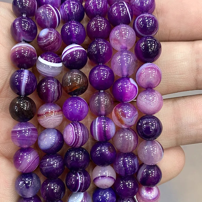 Authentic Natural Banded Purple Lace Agates Stone Round Beads Diy Bracelet Necklace Pendant for Jewelry Making 15" Strand 4 6 8 10 12 14MM