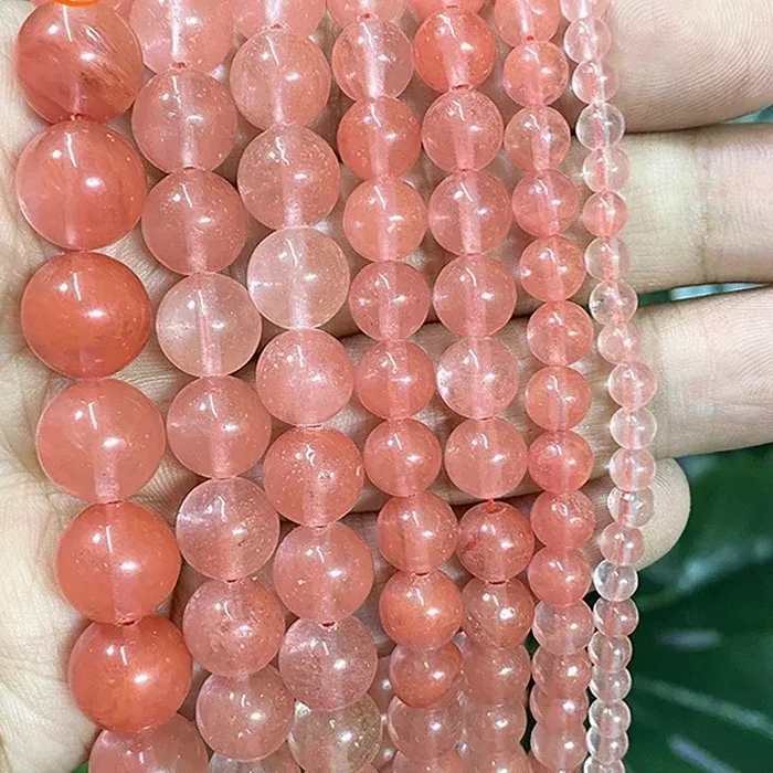 Authentic Natural Pink Cherry Quartz Round Stone Beads 15" Strand for Jewelry Making DIY Bead Perles Earrings Bracelets 4/6/8/10/12/14mm