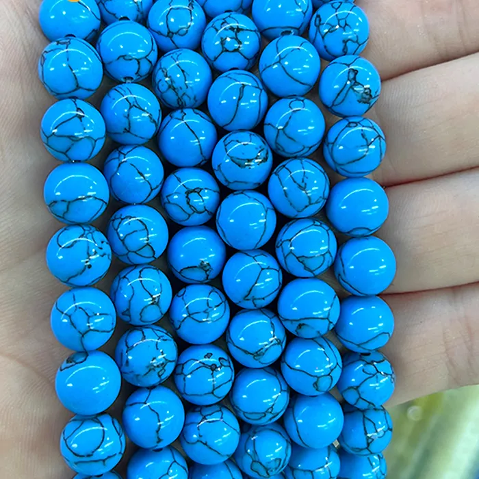Authentic Blue Turquoises Stone Smooth Ripple pattern Beads for Jewelry Making DIY anklet Accessories Earrings 15" Strand 4/6/8/10/12/14MM