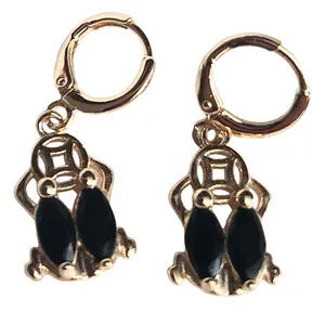 Authentic Signed HD Gold Plated Lucky Fortune Money Frog Dangle Earrings