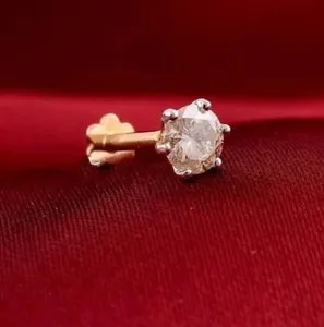 Authentic 0.44  ct each lab grown diamond nose stud ring piercing 14kt yellow gold plated