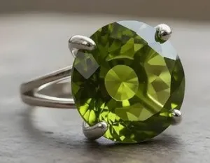 Authentic Green Peridot Round Gemstone RING 14KT WHITE GOLD PLATED