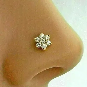 Authentic 0.44  ct each lab grown diamond nose stud ring piercing 14kt yellow gold plated