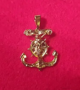 Authentic 14KT GOLD PLATED MARINER ANCHOR CRUCIFIX CROSS CHARM PENDANT - 2284