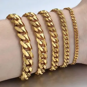 Authentic 14 KT Gold Plated Chain Cuban Link Curb Bracelet 3/5/7/9/11mm