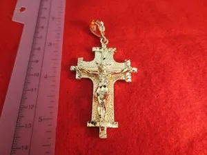Authentic 14KT GOLD PLATED CRUCIFIX CROSS OVER 3 INCHES CHARM PENDANT-4813