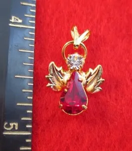 Authentic 14 KT GOLD PLATED BIRTHSTONE ( 12 MONTHS)  CRYSTAL ANGEL CHARM PENDANT