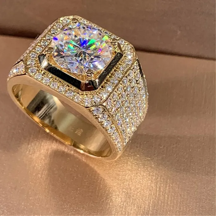 Authentic Solitaire 14K Gold Male 2ct Lab Diamond Moissanite Ring 925 sterling silver Jewelry Party Wedding band Rings for men
