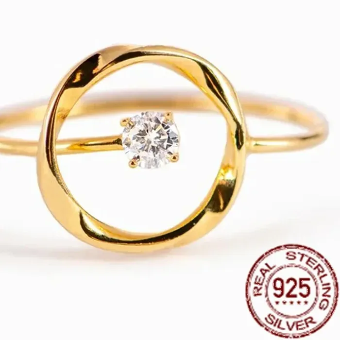 Authentic Celestial Circles: 925 Silver Rings Encrusted with Zircon, 14k Gold‑Plated, for the Radiant Woman