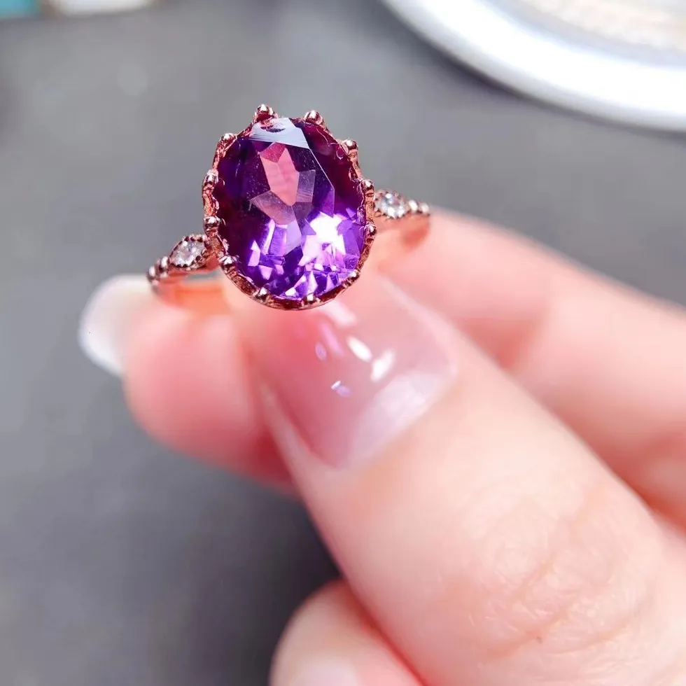 Authentic 2ct VVS Grade Natural Amethyst Silve Ring 10% Real 925 Silver Ametyst Jewelry 18K Gold Plating Gemstone Ring