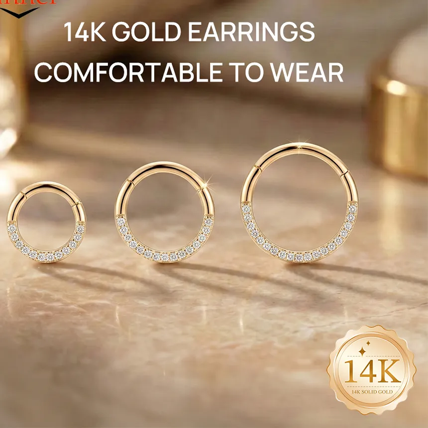 Authentic Canner 1Pc 14K Solid Gold 6 8 10Mm Classic Piercing Hoop Earring Hypoallergenic Nose Ring Earring Fine Jewelry