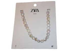 Authentic ZARA gold tone Necklace gold plated real pearl flat link ladies
