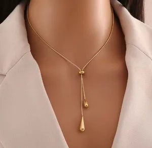 Authentic Zara 18K Gold plated new necklace with adjustable chain and teardrop details