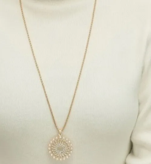 Authentic Zara 18K Gold plated new long necklace chain jumper with pearl detail pendant