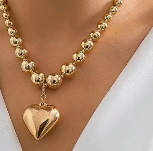 Authentic 18k Gold plated Zara antique heart beaded pendant necklace chain genuine bargain