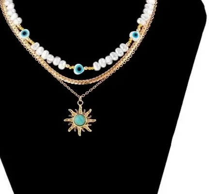 Authentic Eternal Vigilance: 3-Layer Turquoise Sun Pearl Evil Eye Pendant