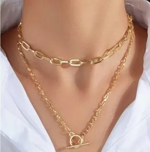 Authentic 18K Gold plated Zara statement new with toggle T bar 2 necklace chain sale price
