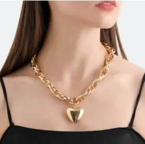 Authentic 18K Gold plated Zara Chunky love heart necklace large links chain pendant sale