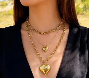 Authentic Zara 18K Gold plated new 3 Multilayer double love hearts Heart Necklace chain