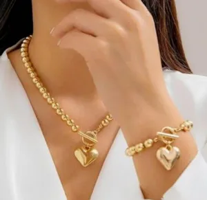 Authentic Zara 18K Gold plated new toggle necklace with heart T Bar & matching Bracelet