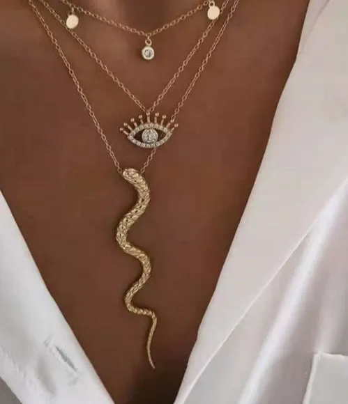 Authentic The Serpent and the Gaze: 18K Gold-Plated Triple-Strand Talisman