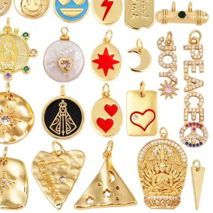 Authentic Trendy Good Luck Colorful Happy Face Heart Moon Triangular Charm Attachment,Brass Real Gold Plated Jewelry Findings Supplies
