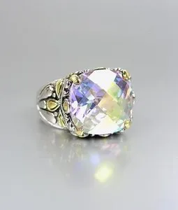 Authentic EXQUISITE 18kt Gold Plated Balinese Filigree Iridescent Mystic Fire Crystal Ring