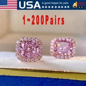 Authentic Exquisite 18k Gold Plated Pink Zircons Square Stud Earrings Base