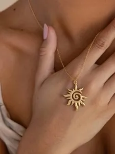 Authentic Exquisite Minimalist Gold Plated Sunburst Pendant Necklace