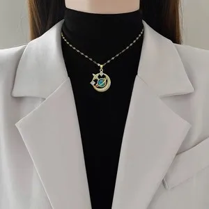 Authentic Exquisite Gold-plated Hollow Planet CZ Inlaid Pendant Flat Chain Link Necklace