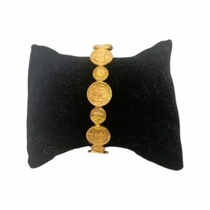 Authentic Exquisite Gold Plated Chanel CC Small Coin Cuff Bracelet
