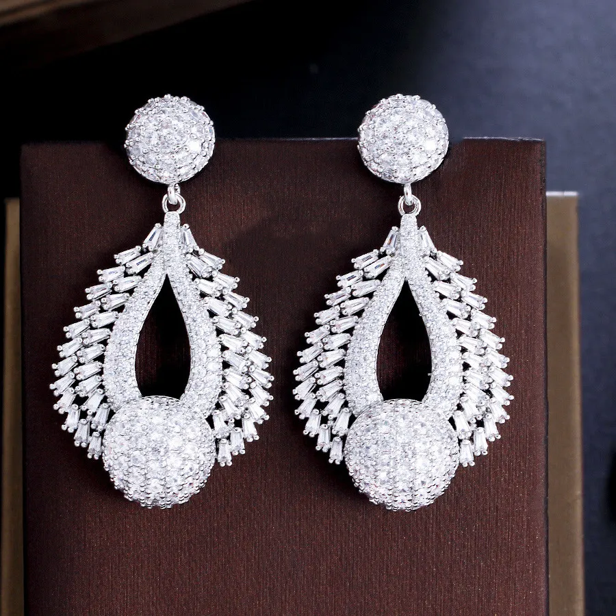 Authentic Exquisite Yellow Gold Plated CZ Zirconia Chandelier Dangle Drop Wedding Earrings