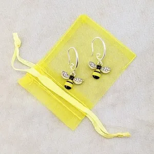 Authentic Honey Bee Earrings Rhinestone enamel Exquisite Gold Plated Women