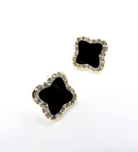 Authentic Celestial Clover of Midnight Onyx – 18k Gold‑Plated Crystal Earrings