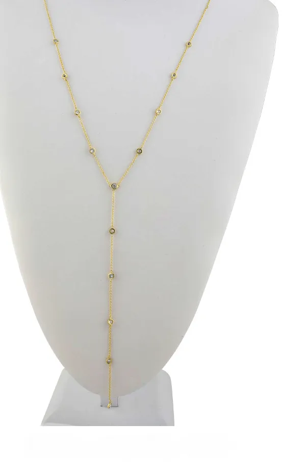 Authentic EXQUISITE 18kt Gold Plated Bezel Cut Crystals 26" Long Chain Drape Necklace 0256