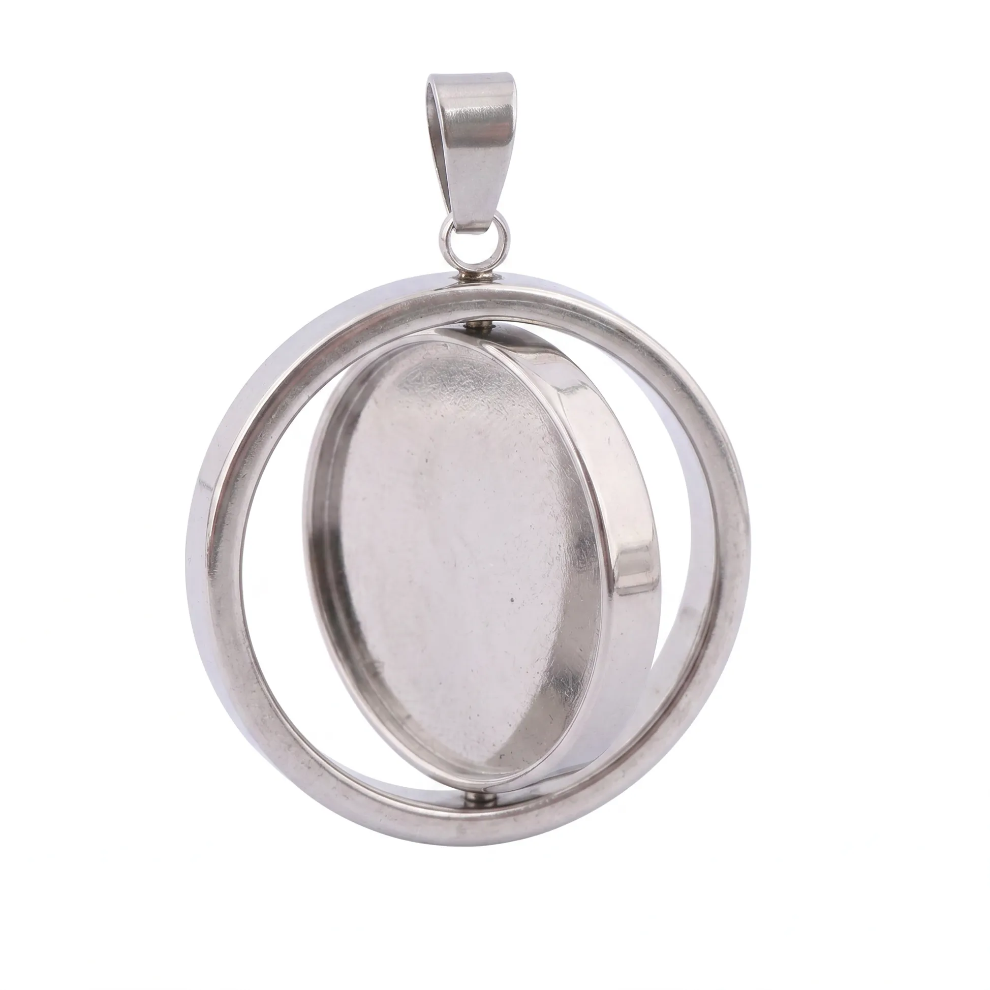 Authentic 3pcs Rotatable Round Pendant Tray Blank Diy 20mm Spinning Bezel Cabochon Settings For Necklace Jewelry Making