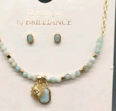 Authentic Believe By Brillance Dream 18" Necklace Earring Set Gold Plated See Photos