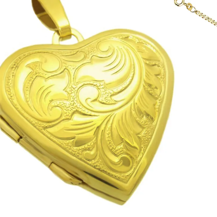 Authentic Medallion Heart Silver Yellow - Gold Plated 1A Amulet Medium 2 Photos Engraving