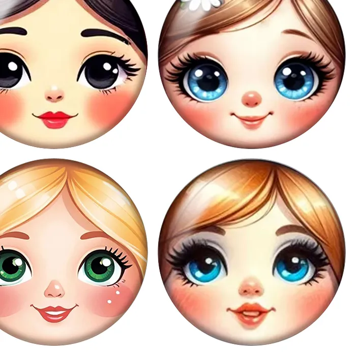 Authentic Beauty Girl Face Matryoshka doll Lovely 12mm/18mm/20mm/25mm Round photo glass cabochon flat back findings snap buttons jewelry