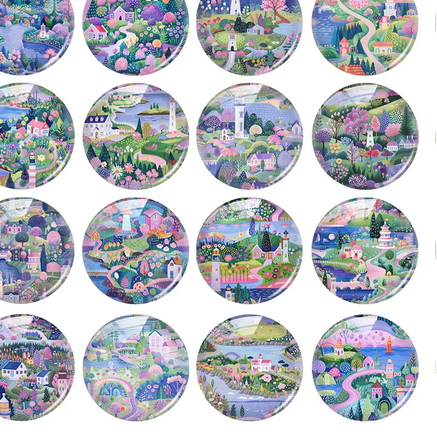 Authentic Random Mixed Round/Oval/Square Fairy Tale Coastal Town Lighthouse Photo Glass Cabochon Flatback Demo Cameo Diy Jewelry Making