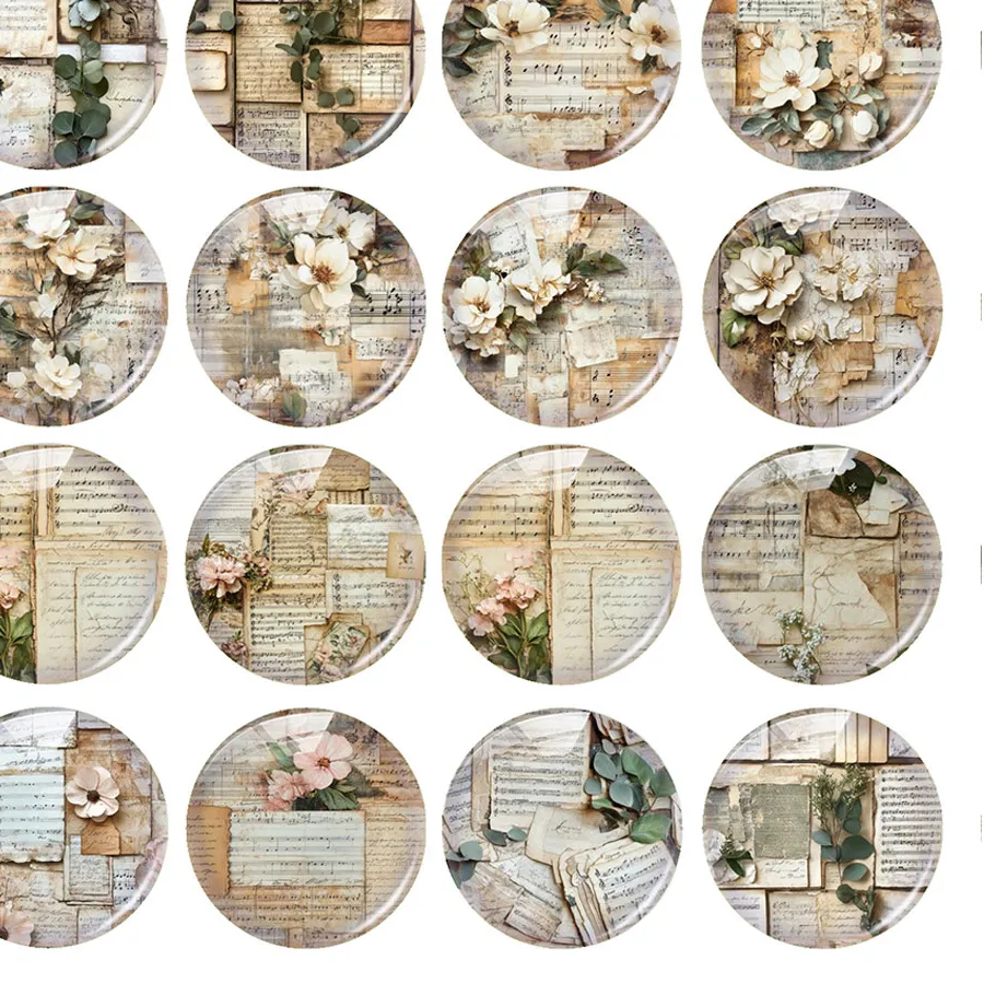 Authentic Random Mixed Round/Oval/Square Vintage Collage Flower Aged Paper Photo Glass Cabochon Flatback Demo Cameo For Diy Jewelry Making