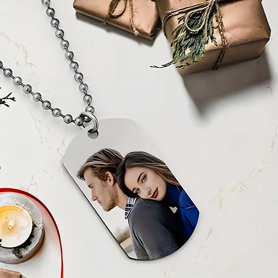 Authentic Custom Personalized Men's Pendant Necklace, Double-Sided Custom Color Photo/Text/Dog Tag Necklace, Couple Keychain Necklace