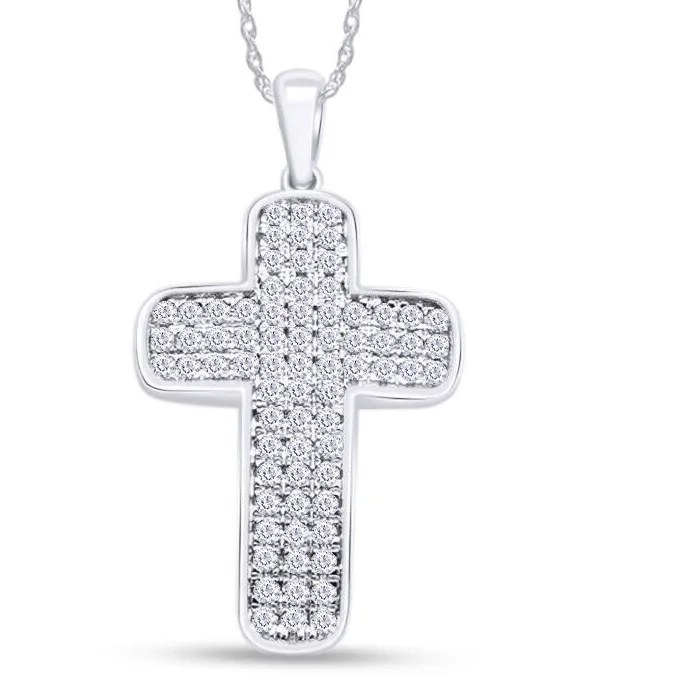 Authentic 1 CT Natural Diamond Mens Cross Pendant Necklace 18" 14K Gold Plated Sterling