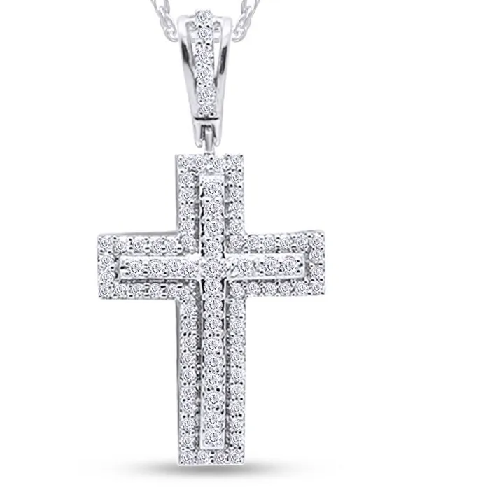 Authentic 1 CT Natural Diamond Mens Cross Pendant Necklace 18" 14K Gold Plated Sterling